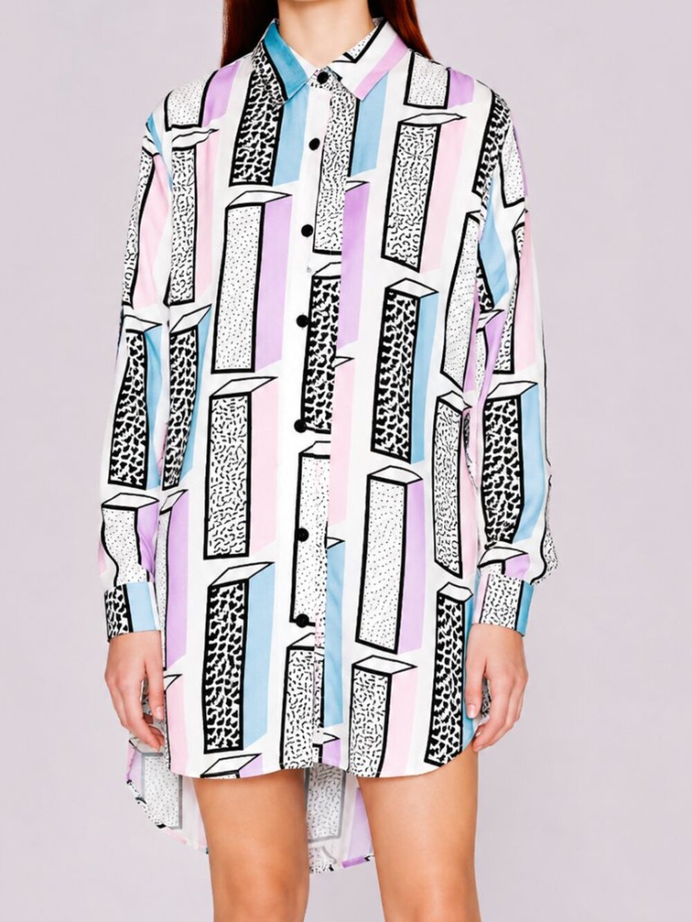 Lazy Oaf Pastel Brick Button Down Shirt Dress | Memphis Design Geometric Rare SM